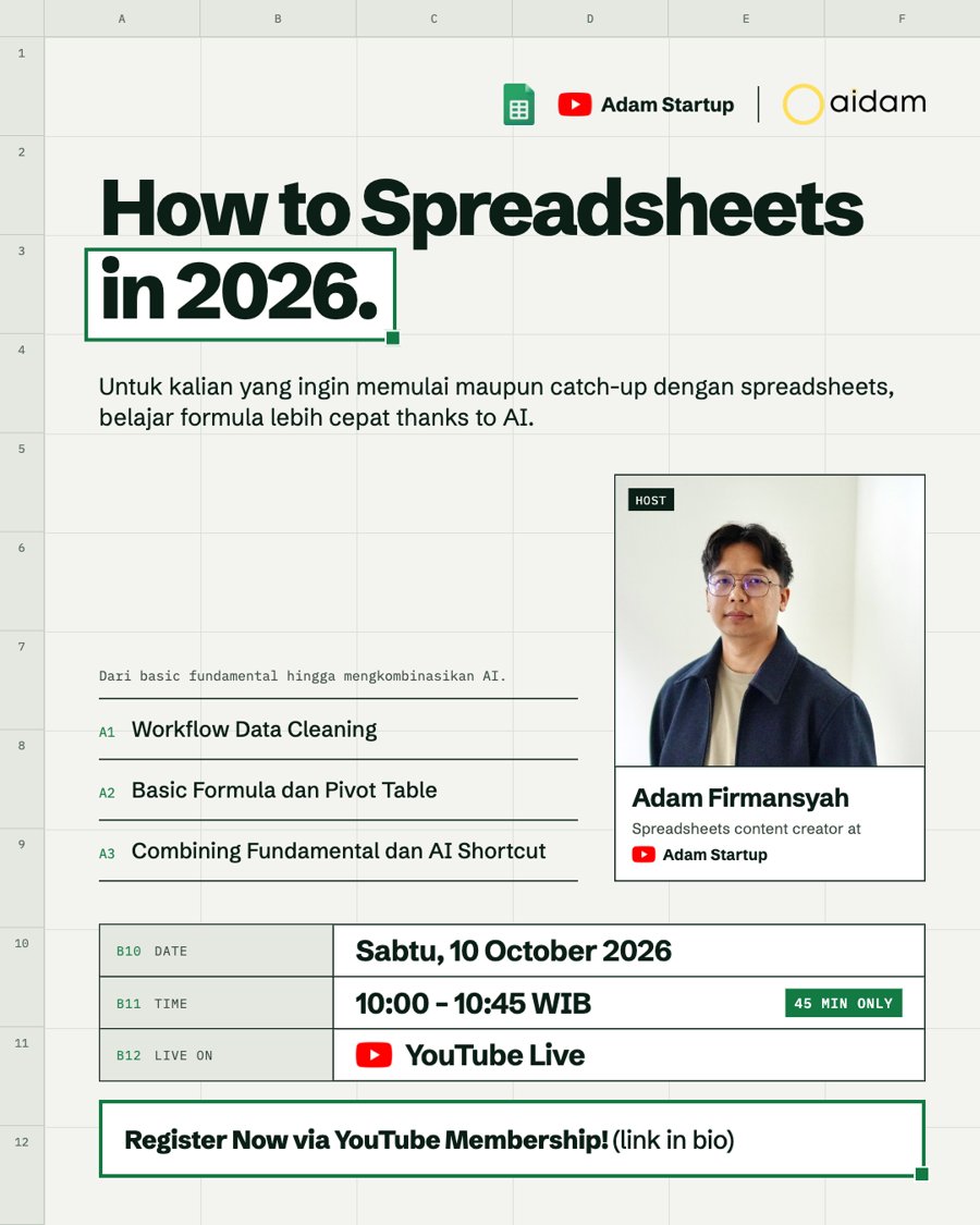 Poster: How to Spreadsheets in 2026 — live on YouTube, Saturday 10 October 2026, 10:00–10:45 WIB